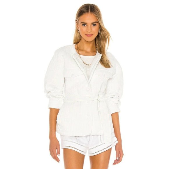Tularosa Jackets & Blazers - Tularosa Rowen Quilted Jacket Washed Ivory White Tie Belt Revolve L NWT $298
